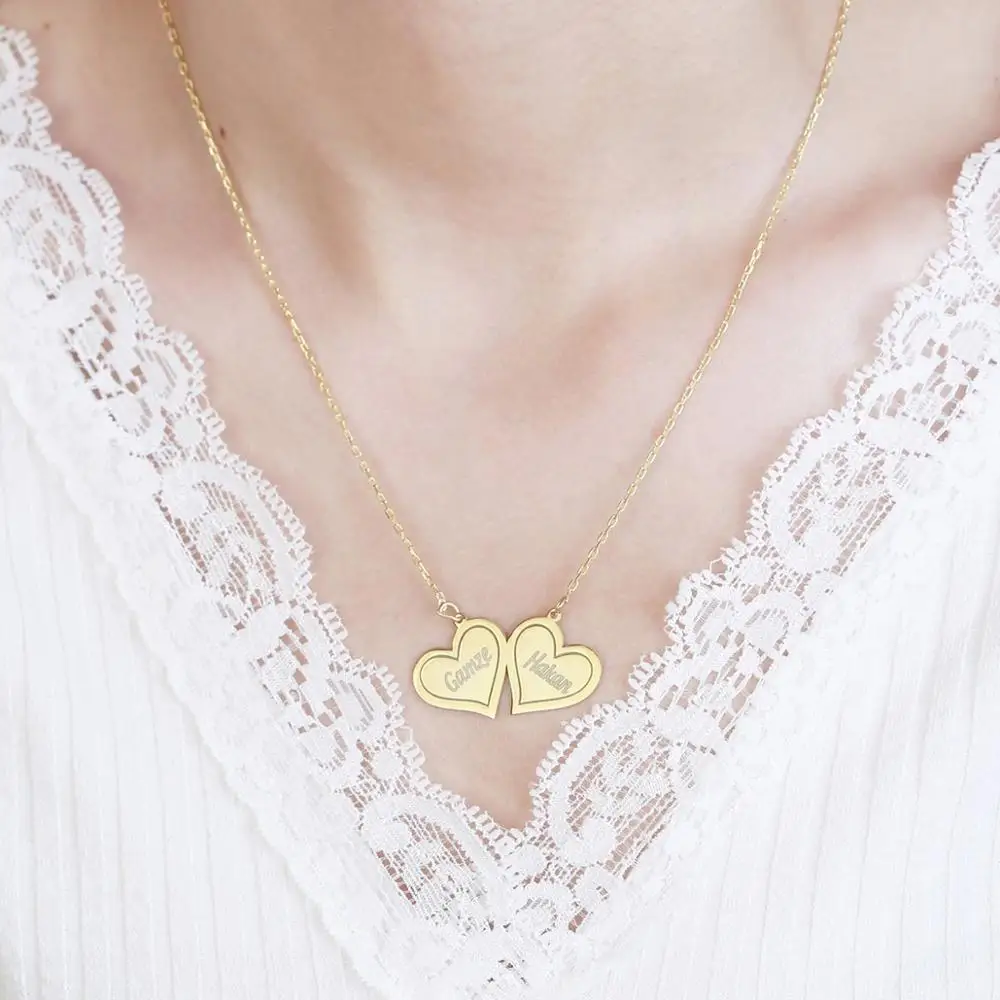 

Vaoov 925 пробы Серебряное ожерелье с двумя сердечками