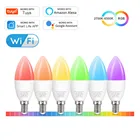 Умная Светодиодная лампа Tuya с Wi-Fi, приглушаемая LED лампа E14, RGB, CW, WW, 5 Вт, волшебная лампа с голосовым управлением Siri, работает с Alexa и Google Home