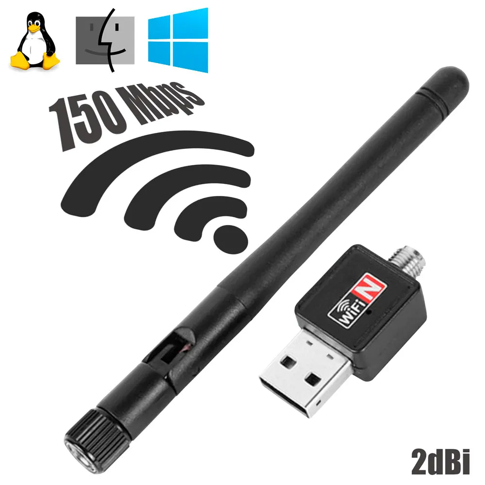 OcioDual 150 Мбит/с беспроводной USB WiFi LAN адаптер длинный диапазон 2dBi антенна для компьютера Черный
