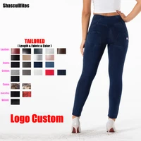 Shascullfites Melody Tailored Pants Women Logo Custom Dark Blue High Waist Jeans Sport Woman Tights Booty Lift Leggings Jeggings