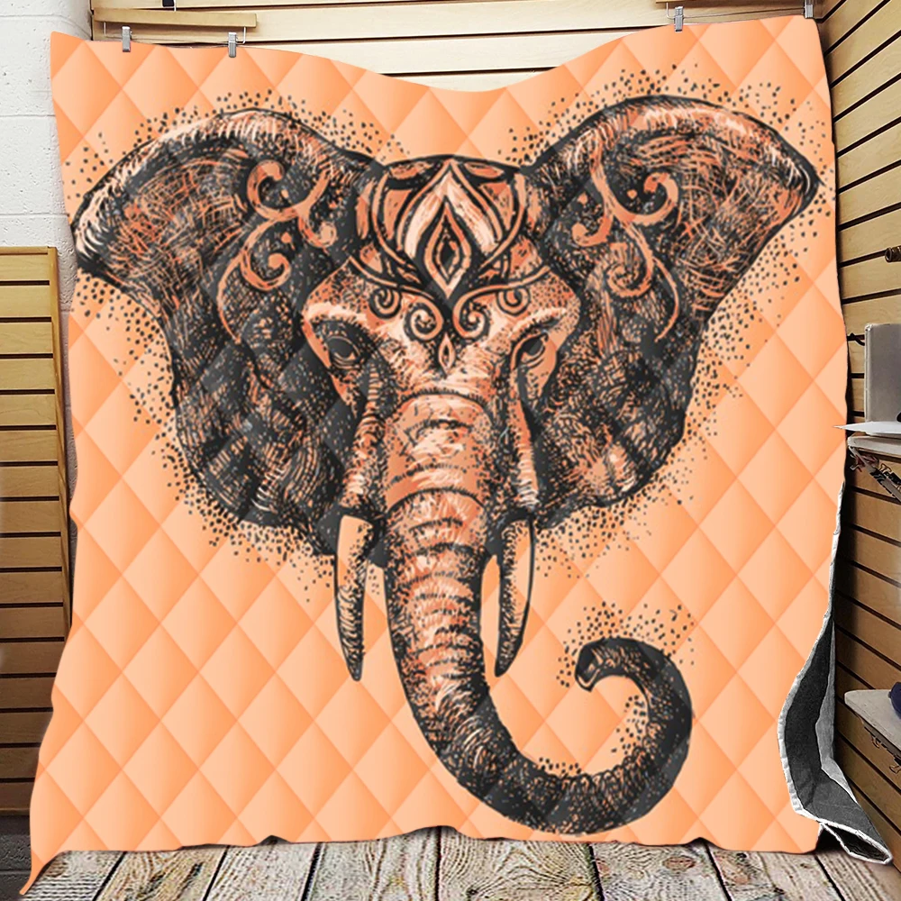 

Colorful Indian Bohemian Boho Elephant Mandala Quilt Blanket