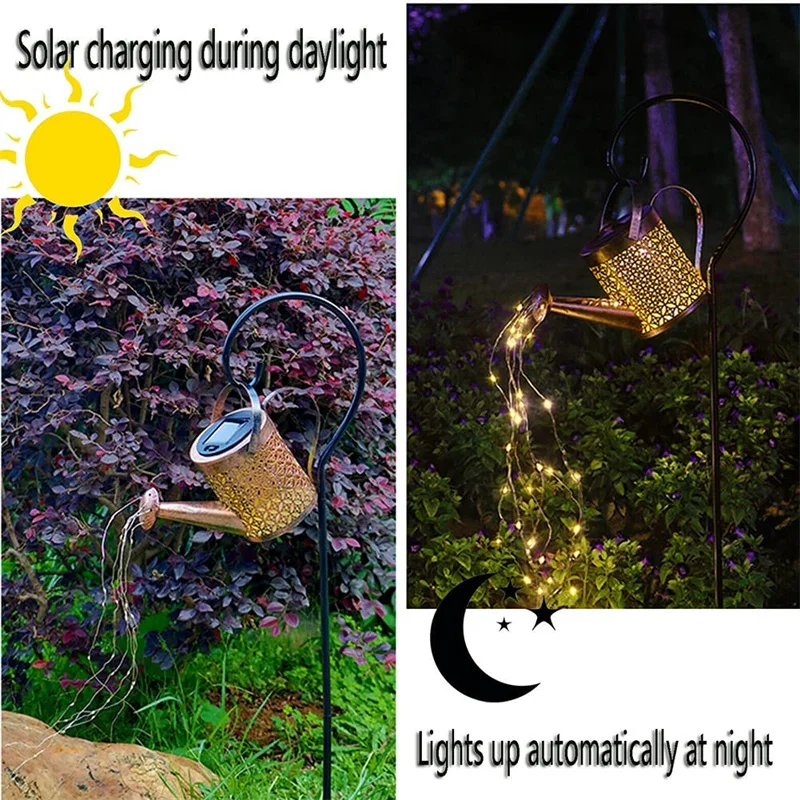 Linterna Solar LED para decoraci&oacute;n de jard&iacute;n, regadera con luces de arte para ducha de estrellas, rociador con maceta para c&eacute;sped, paisaje, camino y patio-1