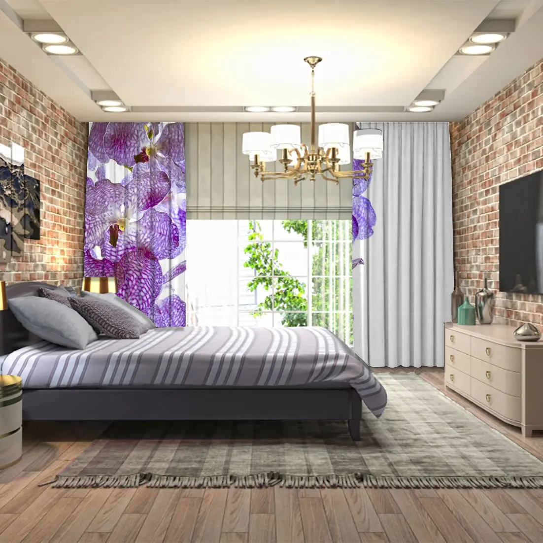 Занавеска Орхидея цветы экзотические тропические природа цветочные