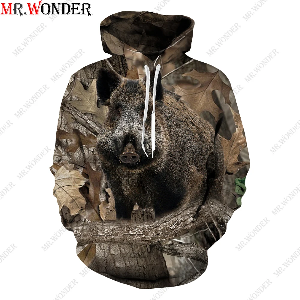 Mr.Wonder-Sudadera con capucha 3D para hombre, ropa deportiva de manga larga con capucha para cazar animales jabalíes