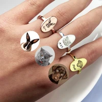 custom pet portrait and name ring animal lover jewelry personalized adjustable animal photo ring bijoux femme mo sister gifts
