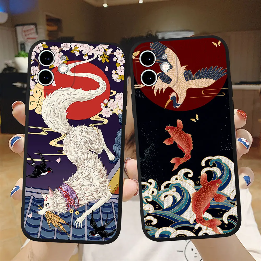 Чехол для телефона в китайском стиле Crane and Koi iPhone 11 12 13 Pro Max Mini X XS XR 5S SE 6 6S 7 8 Plus