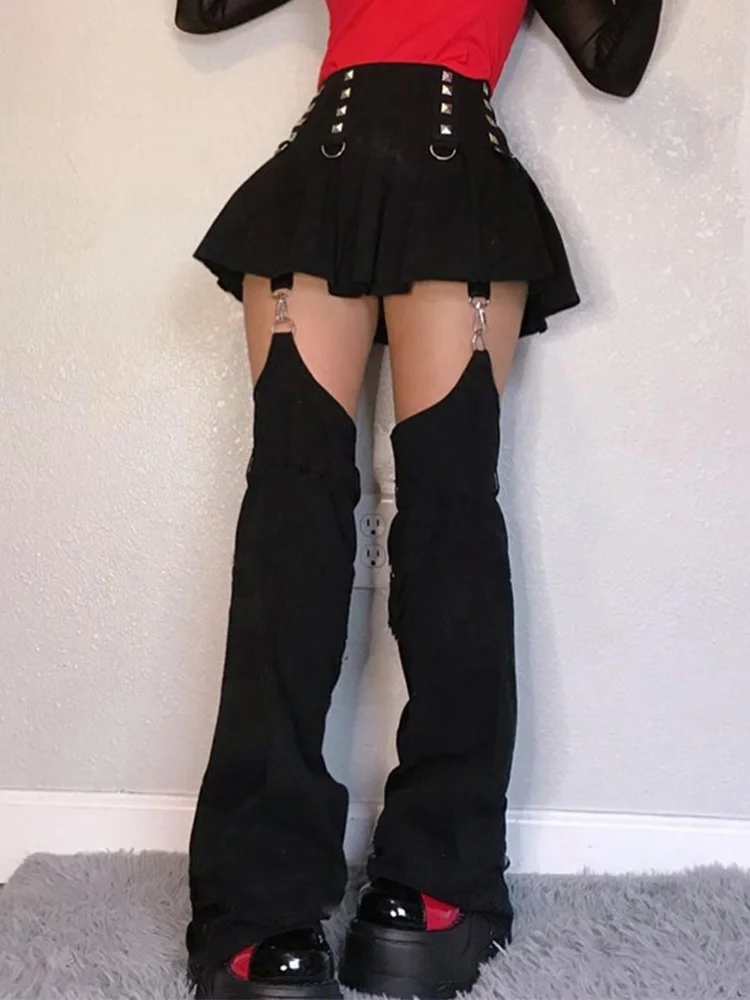 InsDoit Gothic Black Punk Pants Women Streetwear Grunge Trousers Vintage Harajuku Patchwork Lace Pants Velvet High Waist Pants