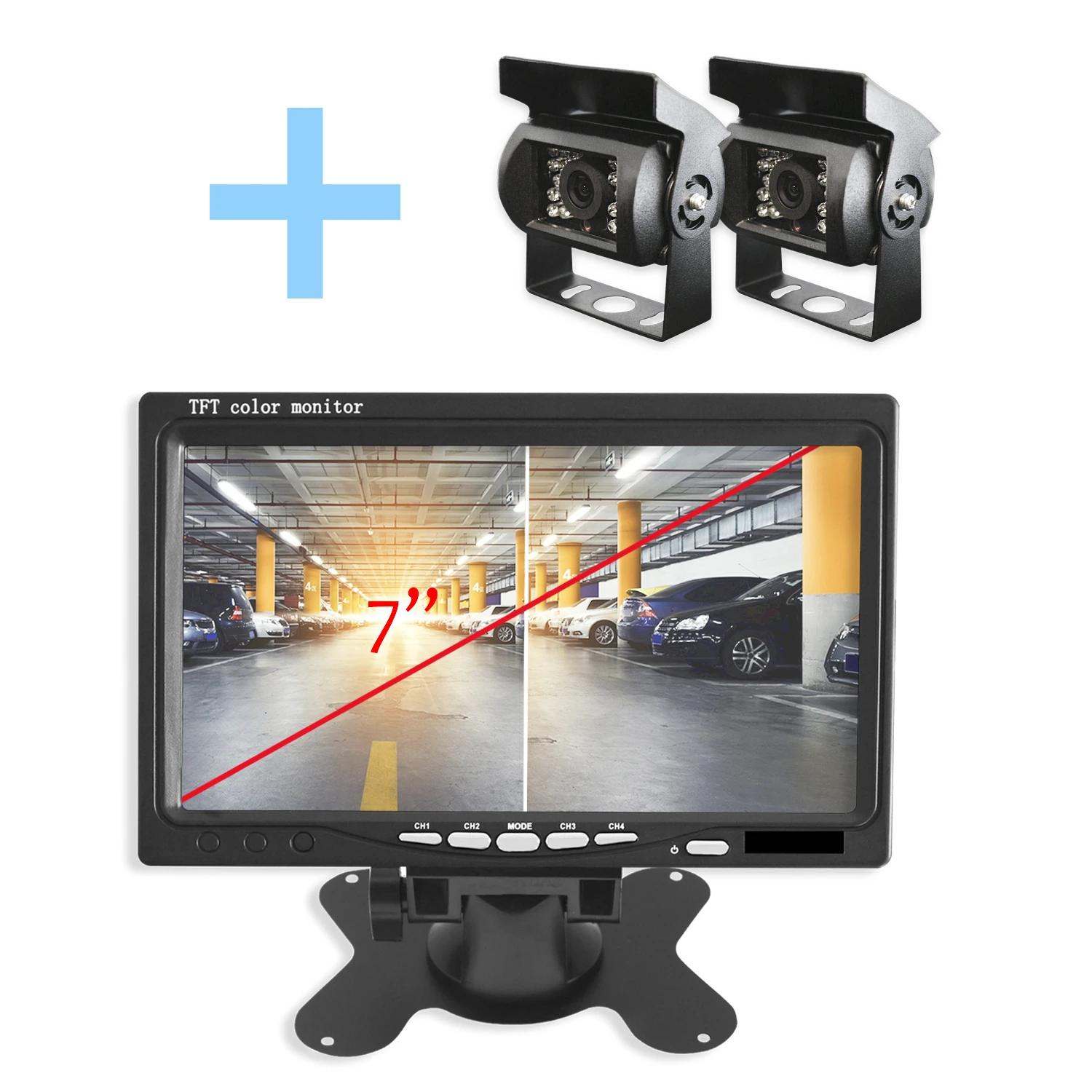 Комплект заднего видения комбинированный по экрану LCD Quad TFT 7 &quot+ 2 неподвижных