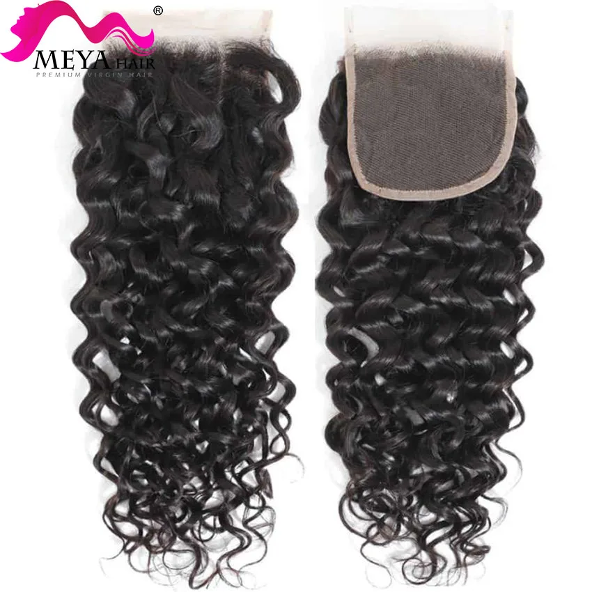 MEYA 4x4 Lace Closure Brazilian Curly Deep Wave Closure 8-24 Inch Natural Color Free Part 100% Human Hair Extensions Remy Virgin
