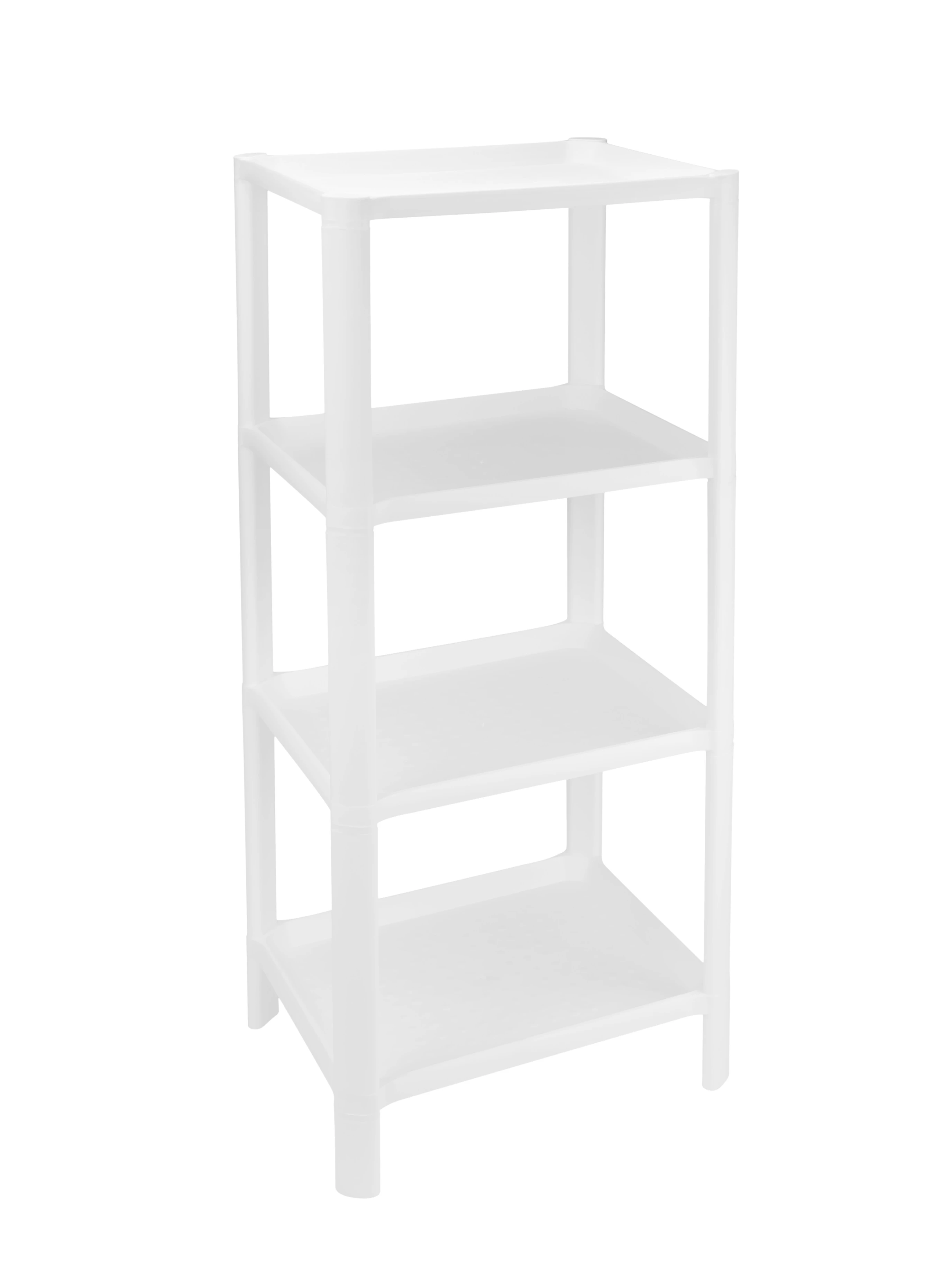 Книжная полка для организации хранения мелких предметов BestHome из пластика для гостиной, ванной комнаты, кухни с 4 секциями, четырьмя полками, белого цвета без узоров.