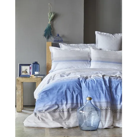 

KaracaHome Labis Indigo 200x220 см двусторонний 100% хлопок 4 шт. льняной набор