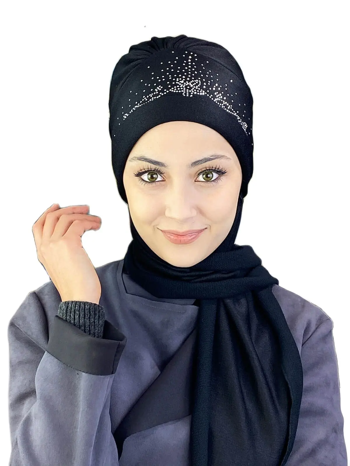 

Black White Stone Printed Bone New Fashion Islamic Muslim Women Scarf 2021 Trend Hijab Which Are Immediately Ready-to-Wear Hat Beret koton