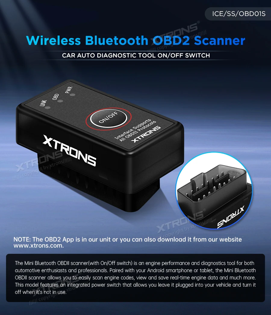 XTRONS OBD01S Bluetooth OBD2 автомобильный диагностический сканер инструмент ВКЛ/ВЫКЛ -