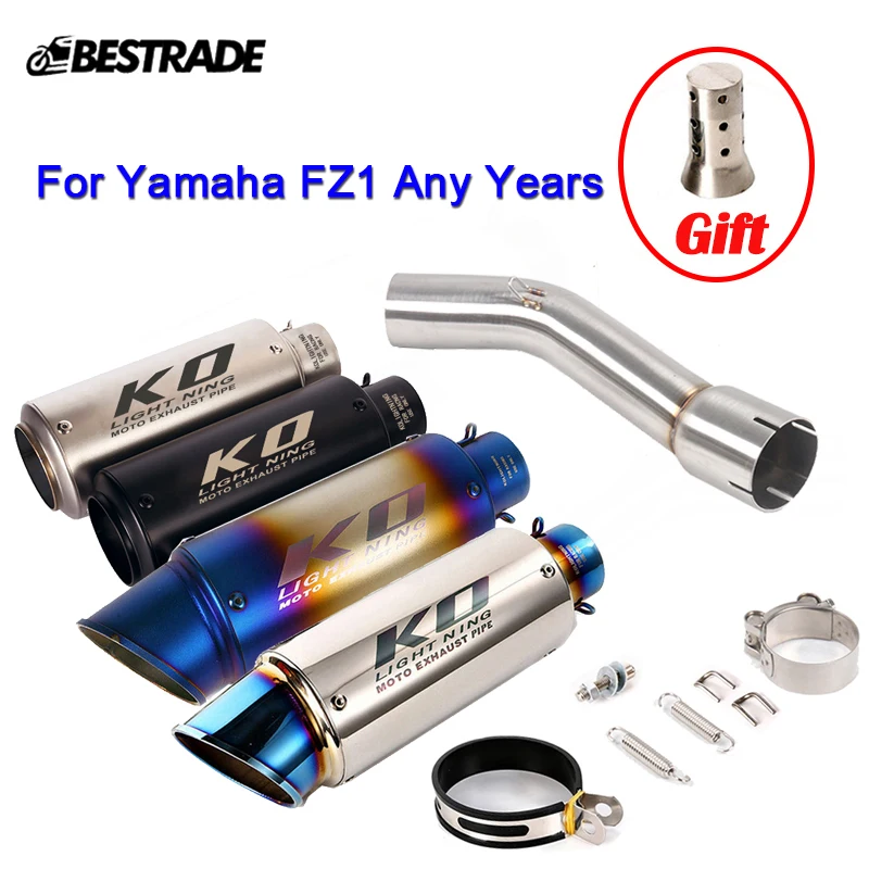 

Motorcycle Exhaust System For Yamaha FZ1 All Years Mid Link Connect Tube 51mm Muffler Escape Tips With DB Killer Stainless Steel