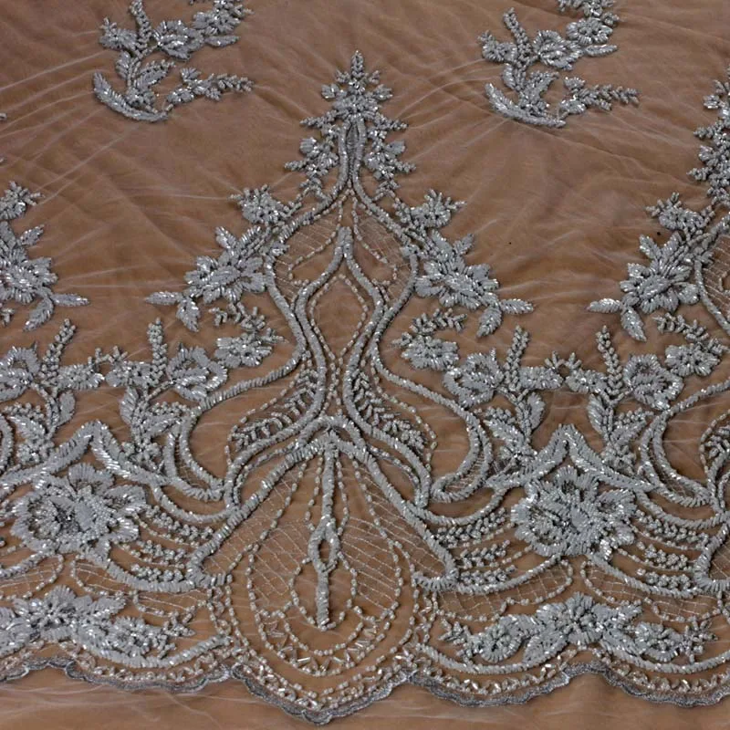 White with gray La Belleza, новинка, свадебное платье, кружевная ткань, дизайн, кружево, Серебряное золото, расшитое бисером, кружевная ткань, Кристальное кружево, 1 ярд - Цвет: White with gray