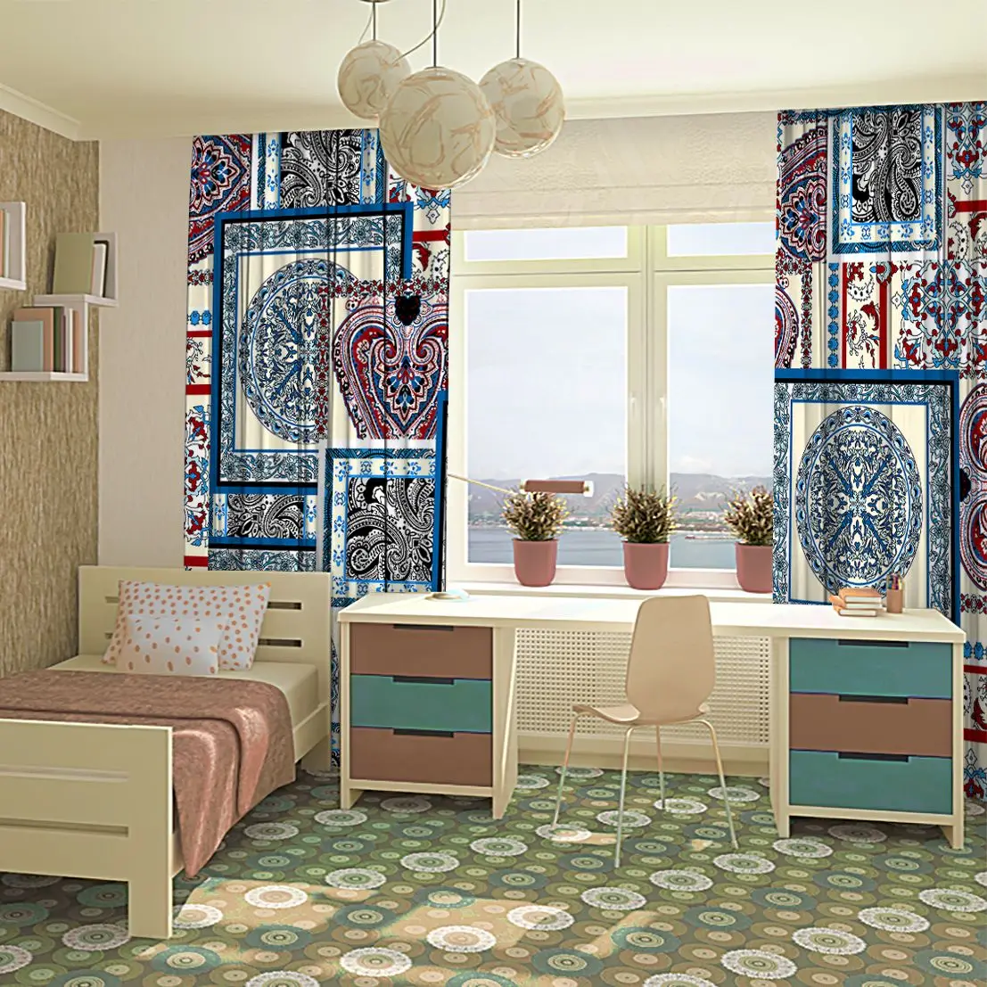 Занавес мозаичный стиль лоскутное одеяло узор цветочные мотивы винтажные