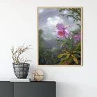 Античный растительный принт, Розовая орхидея, тропический лес, иллюстрация, винтажный настенный плакат, художественная живопись на холсте, колибри, декор для картин