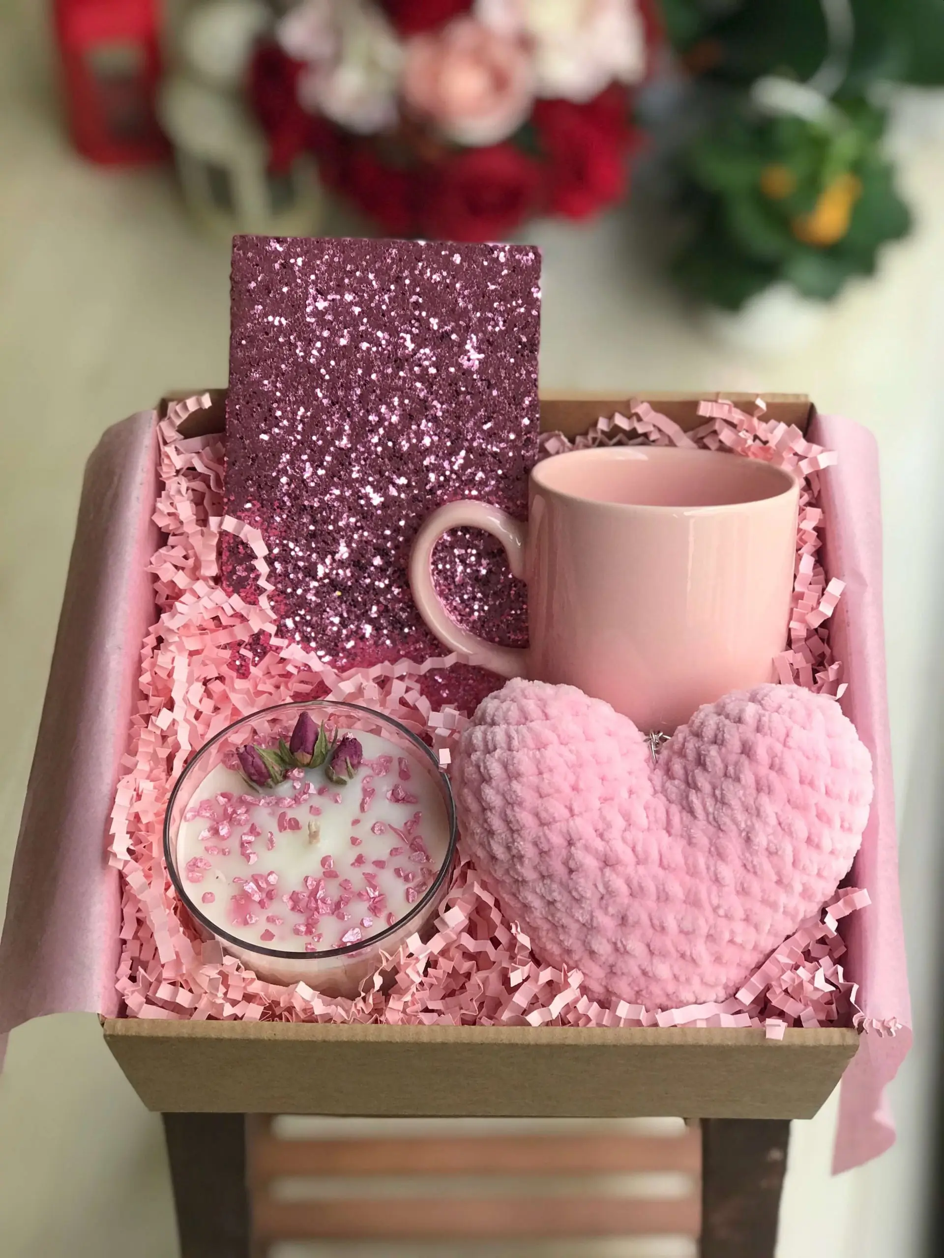Персонализированные особенная Подарочная коробка розового бокал со свечкой с