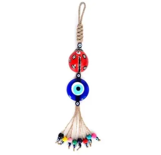 Gift Ladybug Glass Evil eye bead Pendulum Door Wall Ornament Handmade Turkish Made 32 Cm FREE SHİPPİNG