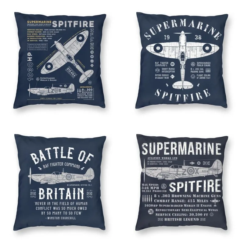 

Декоративная Подушка-чехол Supermarine для дома, наволочка для дивана с изображением авиатора, самолета, самолета