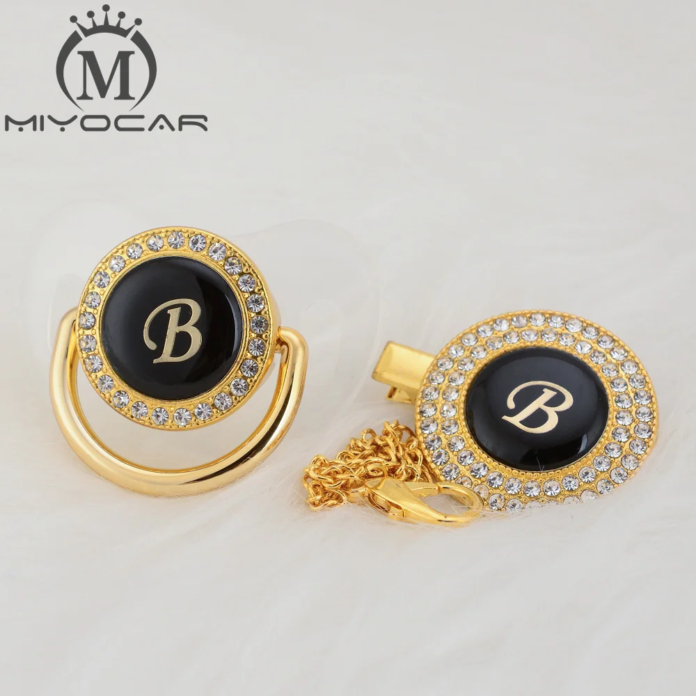 MIYOCAR, золотое, серебряное название, инициалы, Буква B, красивая, шикарная соска и соска, клипса, BPA бесплатно, пустышка, блестящая, уникальный дизайн, LB