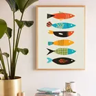 Современный абстрактный холст с принтом рыбы, постер, настенный художественный декор, искусство рыбы середины века, картина для дома, декор для стен