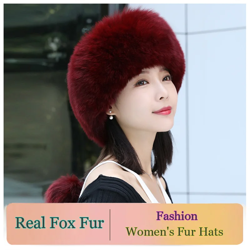 

Luxury Fur Hat Cap, Winter Hat For Women, Fur Hat Russian Winter, 100% Real Fox Fur Hat, Femme Warm And Fluffy Winter Hat ,2021