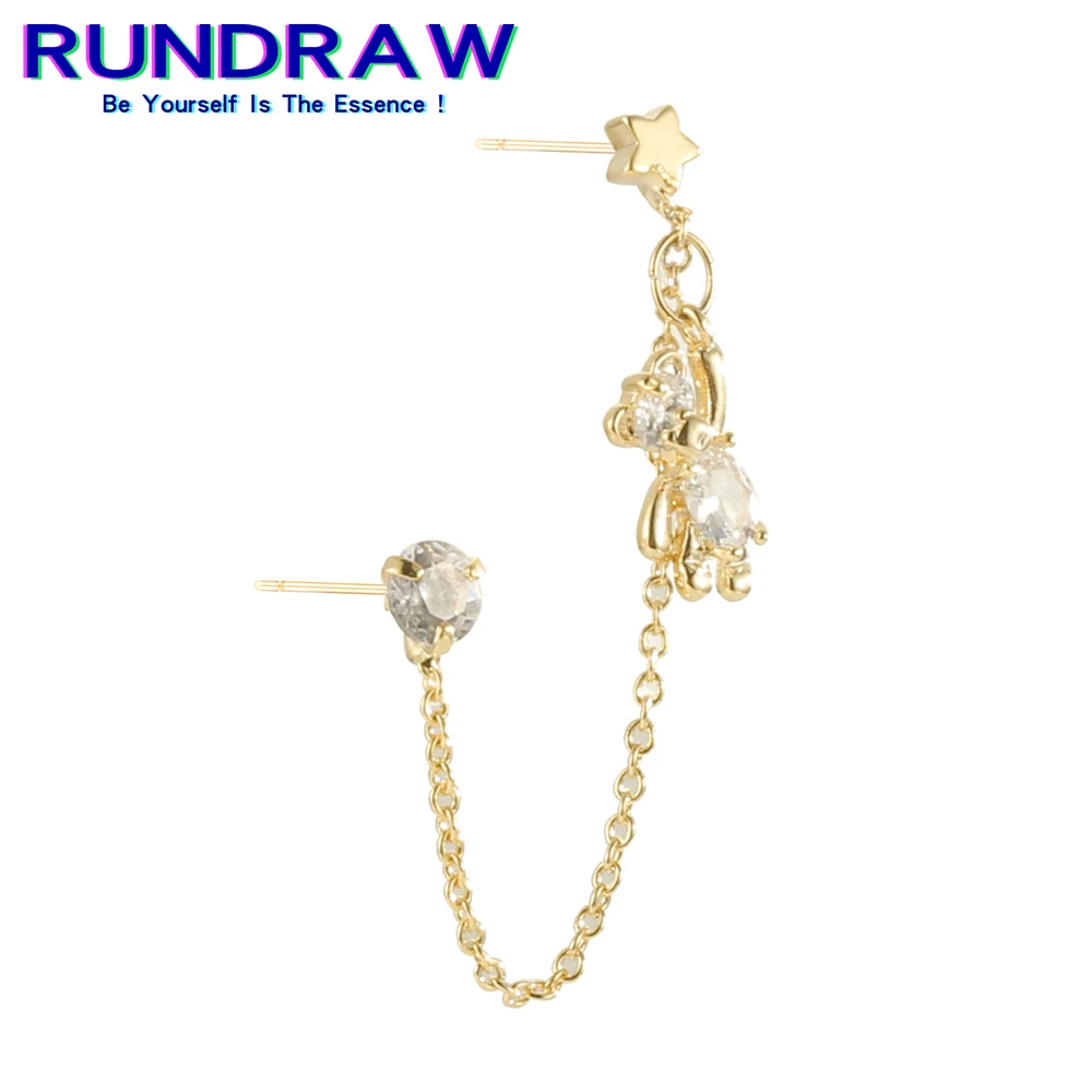 Rundraw, милые серьги-подвески, золотого цвета, цепочка, звезда, серьги-клипсы, эффектные корейские женские украшения