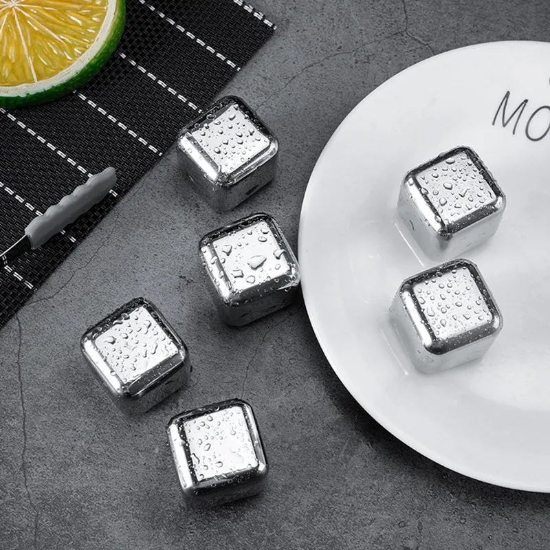 4/6/8 PCS 304 Stainless Steel Ice Cube Reusable Cooler Cooling Rock for Home Bar Party Tool Artifact Iced Beverages | Дом и сад