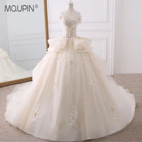 mqupin ladies applique lace beaded crystal tassel sparkling bridal wedding dress 2022 latest