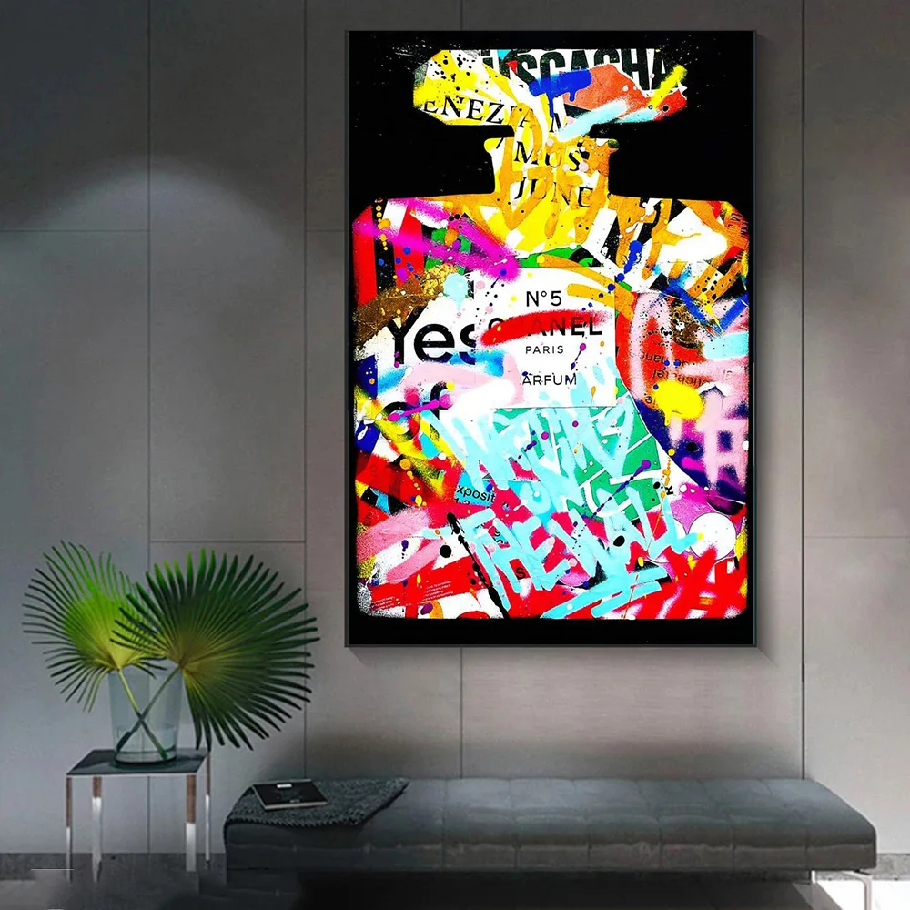 

HD Print Personalized Ggraffiti Art Canvas Painting Fashion Perfume Bottle Poster Wall Art Pictures for Modern Living Room Decor