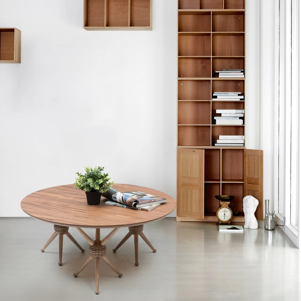 

Atlas Coffee Table, Walnut Color, Top Surface MDF, Solid Wood Legs, Modern Design, Easy to Install, For Dining and Living Room