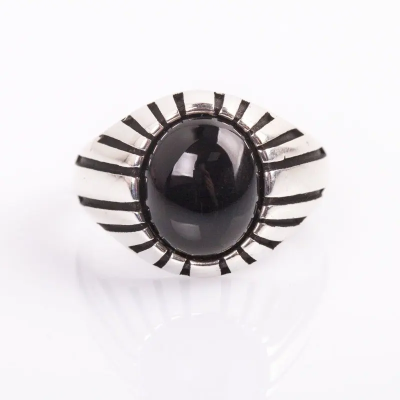 

925 Sterling Black Onyx Stone Silver Ring Fashion Turkish Premium Quality Handmade Jawelery