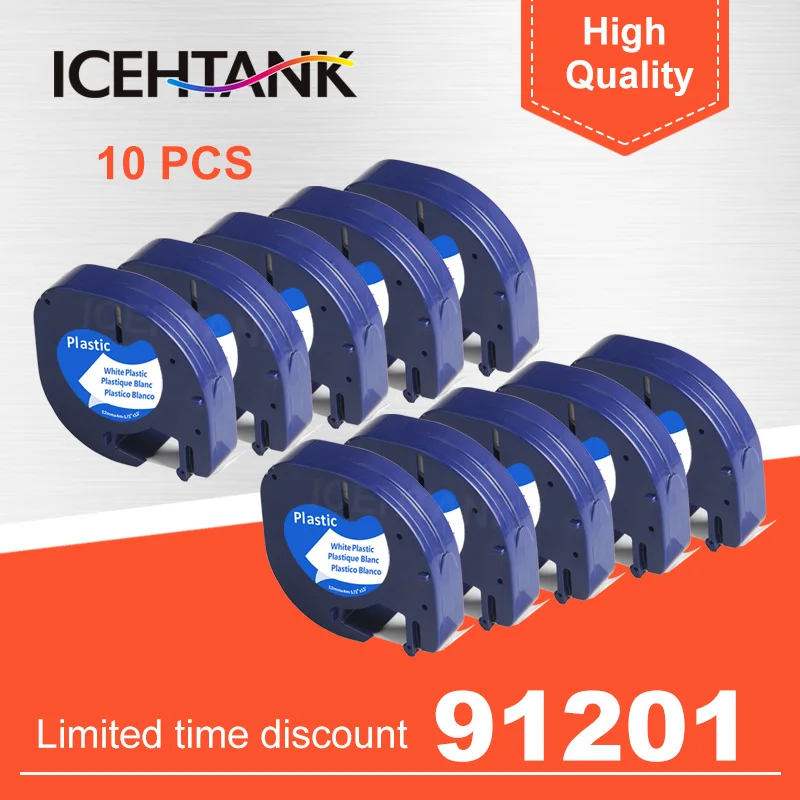 

ICHTANK Mixed Compatible 12mm Black on white for Dymo Letratag Plastic Tape LT 91201 LT91201 LT 12267 18769 18771 for LT-100H