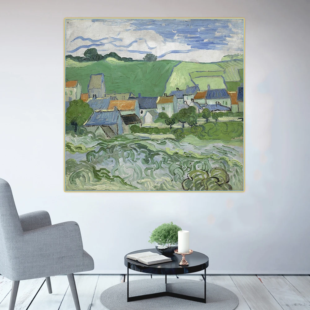 

Holover Canvas Oil Painting Van Gogh"View of Auvers"Colorism Expressionism Aesthetic Wall Art Home Room Interior Decoration