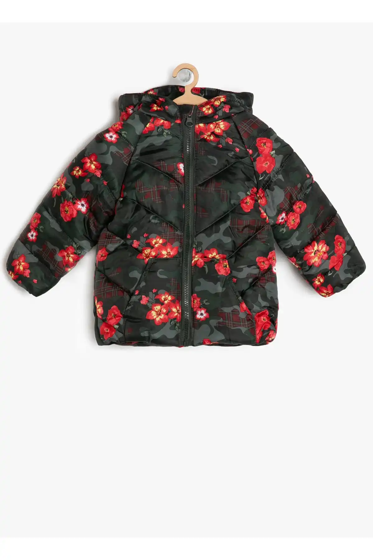 Детское зеленое пальто с цветочным рисунком для маленьких девочек Koton|Женские