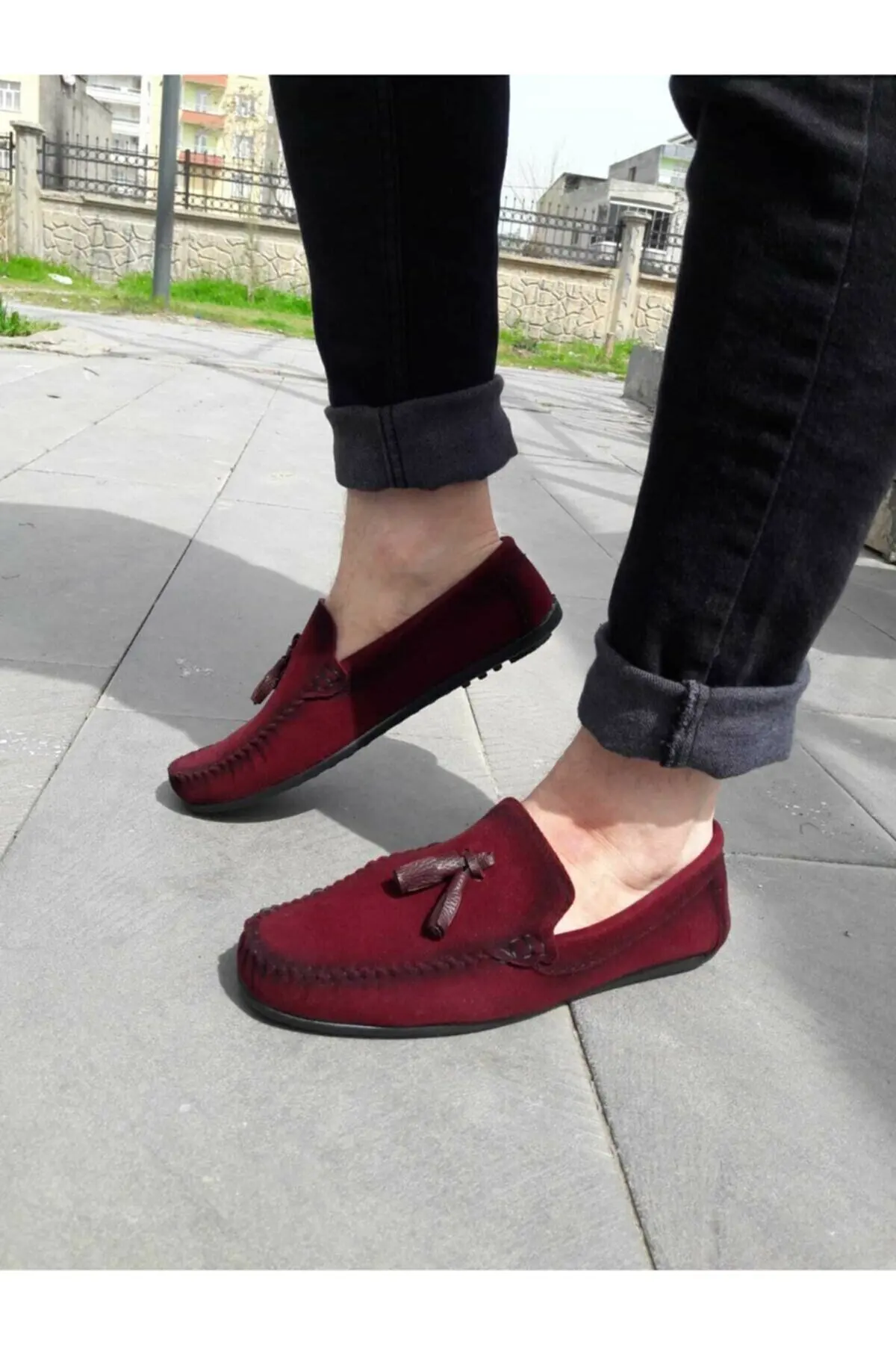 Men's Tasseled Loefaer Suede Claret Red Shoes Casual Fashion Comfortable Stylish 2021 New Light And Soft