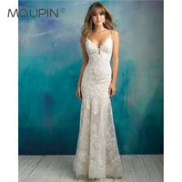 mqupin mermaid wedding dress 2022 spaghetti straps sexy v neck backless bridal gown lace appliques beading a88