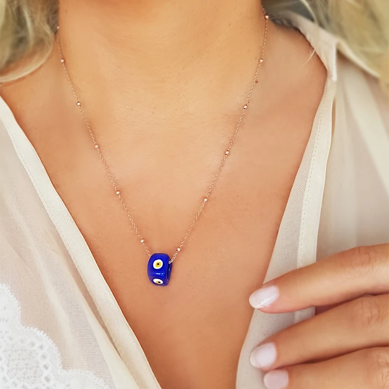 VAOOV 925 пробы Серебряный куб сглаза ожерелье|Ожерелья с подвеской| |