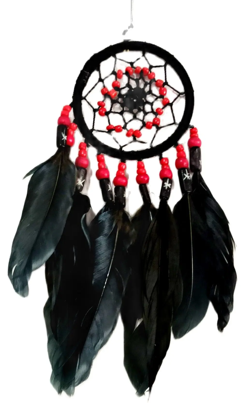 

Black Color Dream Catcher Wall Ornament With Red Beads