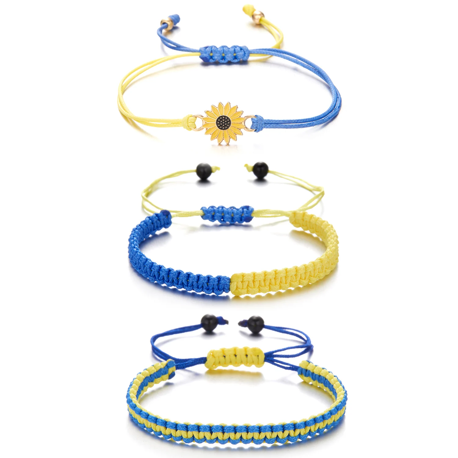 

Creative Handmade Sunflower Bracelet for Women Blue Yellow Ukraine Flag Color Daisy Flower Braided Wristband Jewelry Couple Gift
