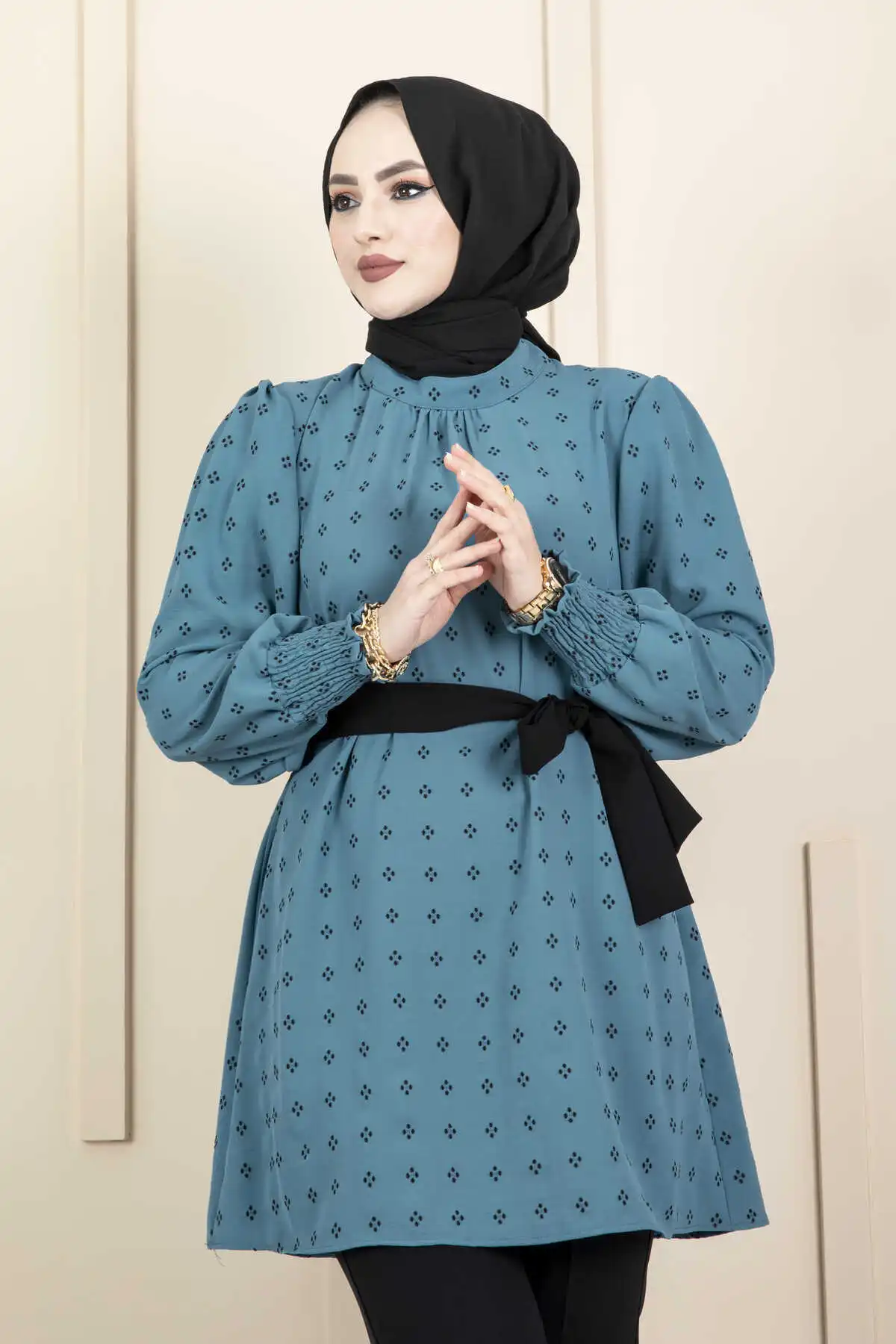 Women Shirred Arm Hijab Double Suit Ramadan Eid Mubarak Chiffon Open Abaya Kimono Dubai Turkey Islamic Kaftan Muslim Dress Robe