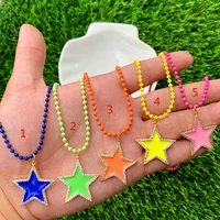 enamel round beads chain necklace zircon mosaic edge star shape pendant anniversary gifts for couples