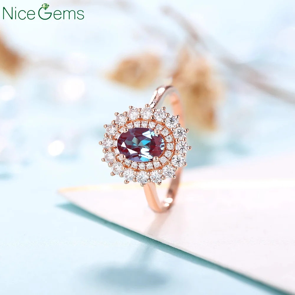 Кольцо свадебное NiceGems 18 карат розовое золото винтажное с двойным ореолом