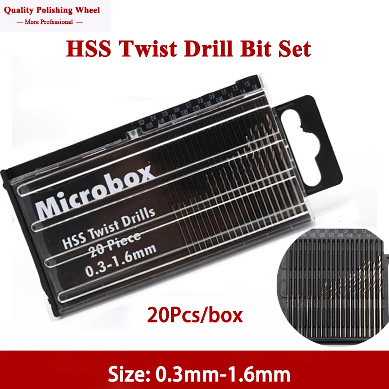 20Pcs 0.3mm-1.6mm Mini Drill Bit High Speed Steel Microbox HSS Twist Drill Bit Set Model Craft With Case Repair Parts Tool Kit