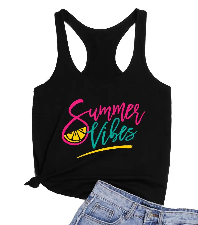 Летние вибрации жилет Забавный лимон Графический летние пляжные Свободная