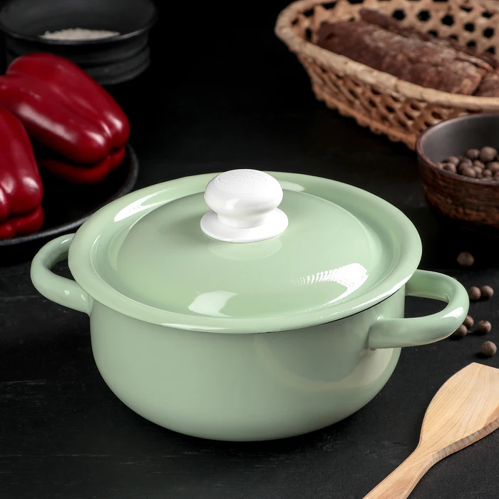 Кастрюля 1 5 л металлическая крышка цвет зелёный | Дом и сад