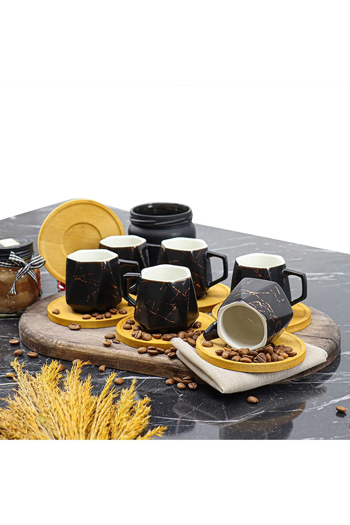 

Bamboo/12 Pieces Pyramid Black Bamboo Turkish Coffee Cup Set