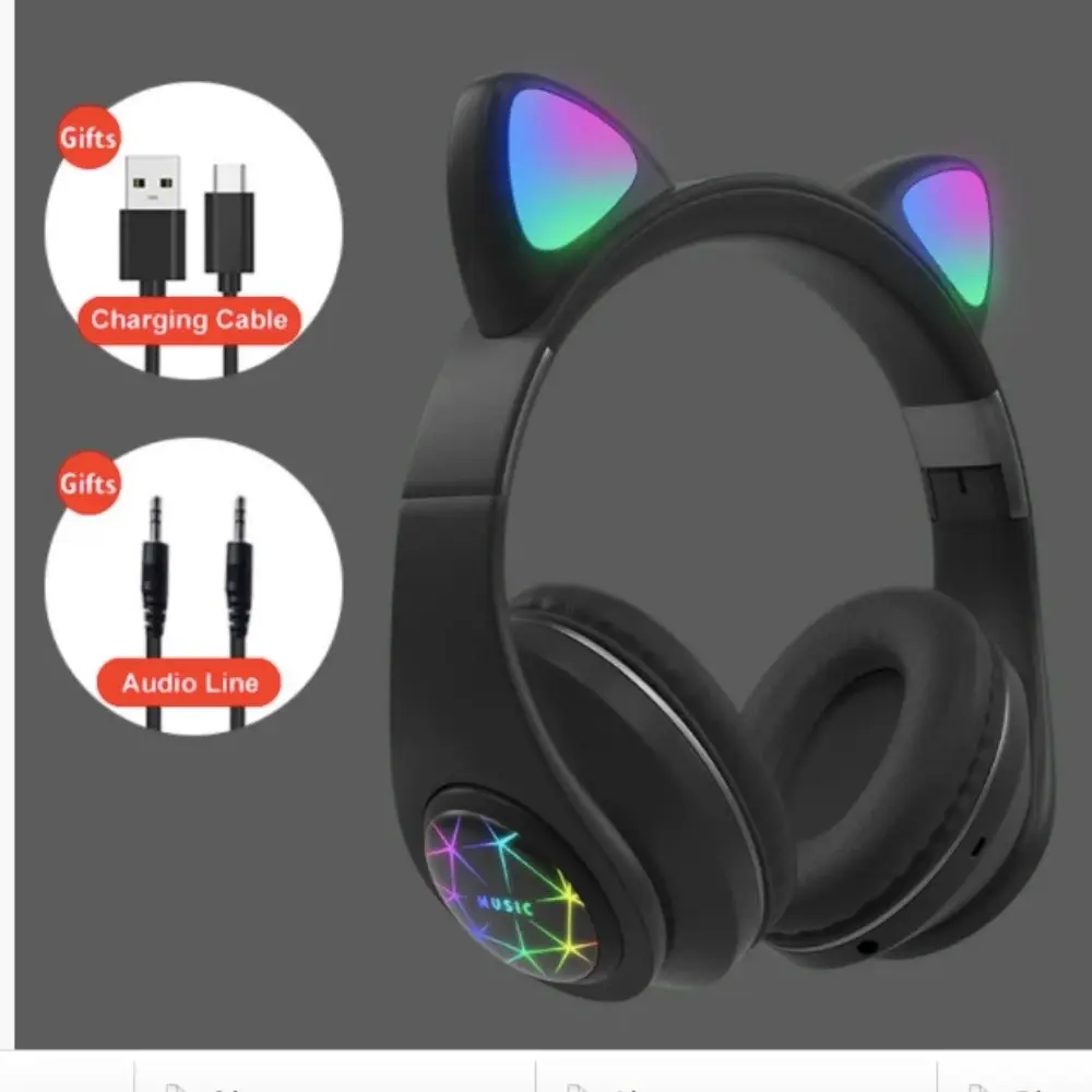 Беспроводные детские Наушники с Ушками подсветкой + поддержка MicroSD FM-Радио Cat Ear M2
