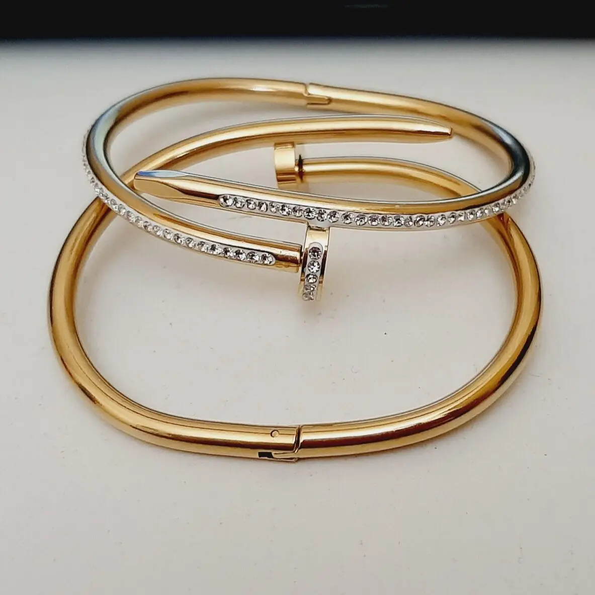 

Luxury Nail Model Bracelet Handcuff Bangles 316L Real Stainless Steel Zircon Bracelet Jewelry Accessory For Women Elegant Gift